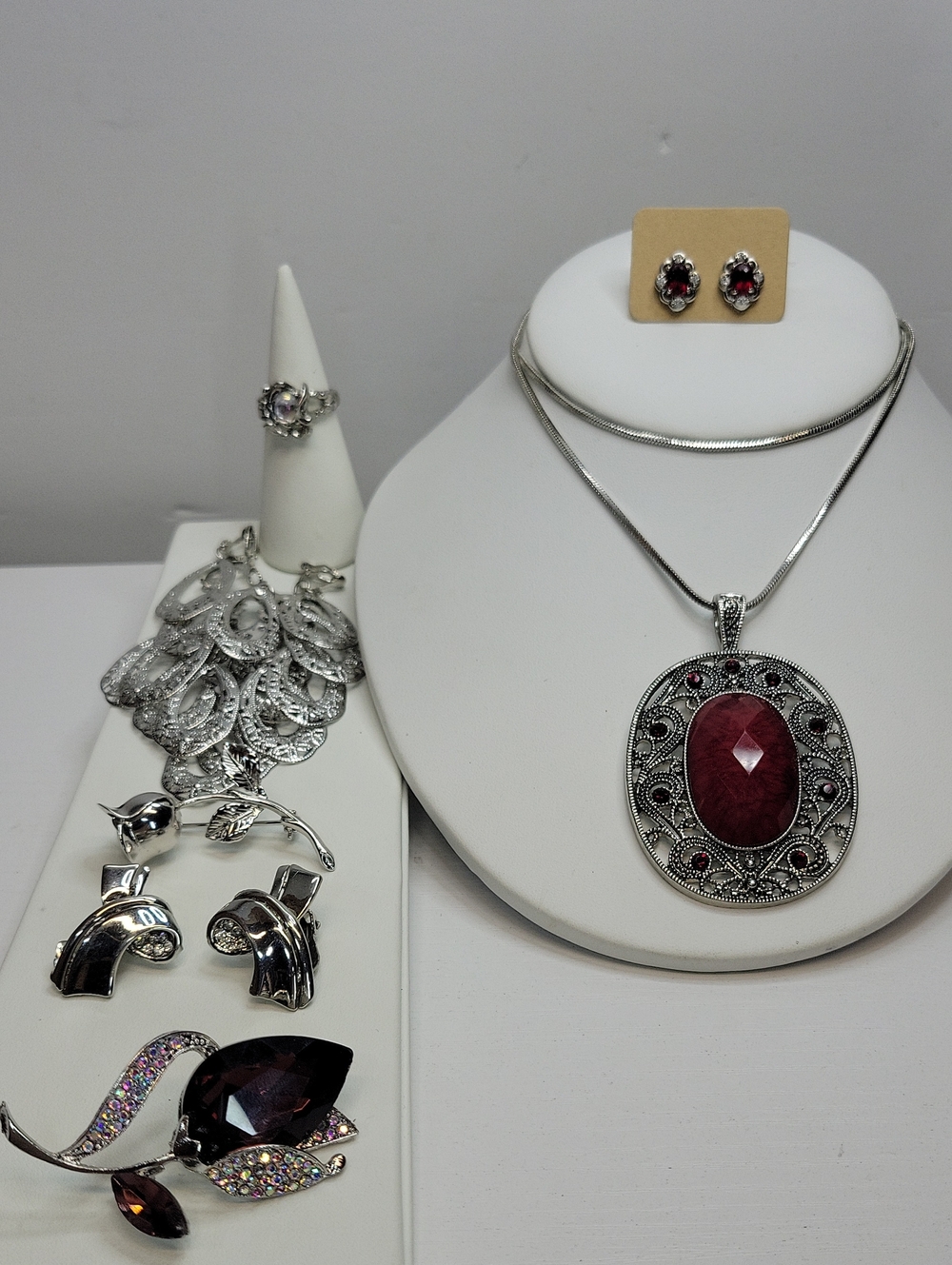 Silver-Tone & Red Jewelry Bundle